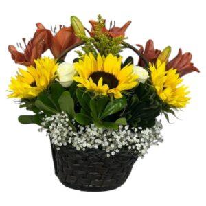 Arreglo Floral de Lilis Rosas y Girasoles | Sol de Lirios
