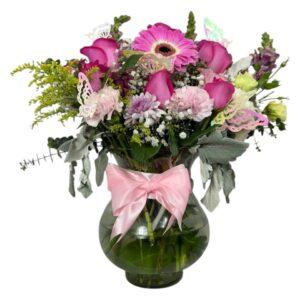 Arreglo Floral de Rosas con Mariposas | Encanto Fucsia Mariposa