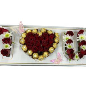 Arreglo Floral de Rosas y Margaritas con Ferrero, Mariposas | Mariposas de Amor