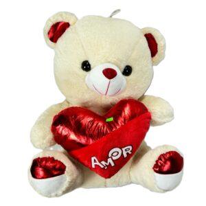 PELUCHEB BLANCO DE  OSO CORAZÓN AMOR