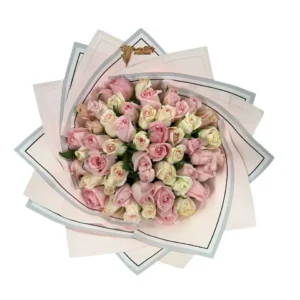 Ramo de Rosas Blancas y Rosas con Perlas | Dúo de Rosa y Luz