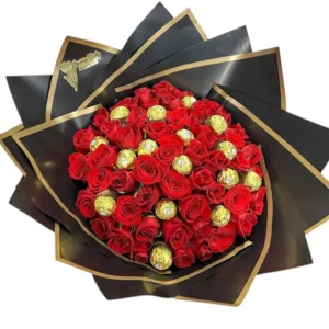 Ramo de 50 Rosas Rojas con Ferrero | Pasión y Dulzura