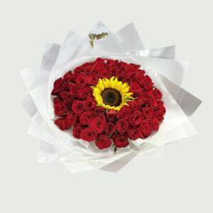 Ramo de 50 Rosas Rojas y Girasoles con Luz | Amor Puro con Girasol