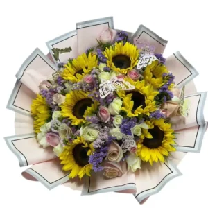 Ramo de Rosas y Girasoles con Mariposas | Jardín Mágico