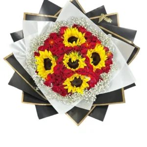 Ramo de 50 Rosas Rojas y Girasoles | Luces del Corazón