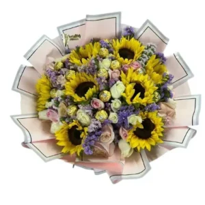 Ramo de Rosas y Girasoles con Ferrero | Girasoles con Dulzura