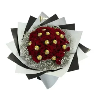 Ramo de 50 Rosas Rojas con Ferrero | Pasión y Dulzura Clásica