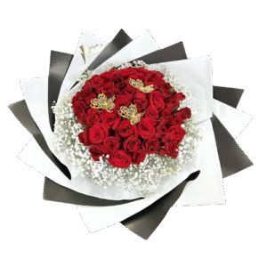 Ramo de 50 Rosas Rojas con Mariposas | Rosa de Media Noche