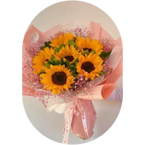 Ramo de 6 Girasoles con Follaje Baby | Flores Amarillas