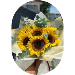 Ramo de 8 Girasoles con Follaje Dollar | Flores Amarillas