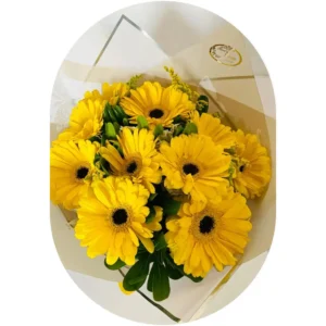 Ramo de 12 Gerberas Amarillas y Follajes Mixtos | Flores Amarillas