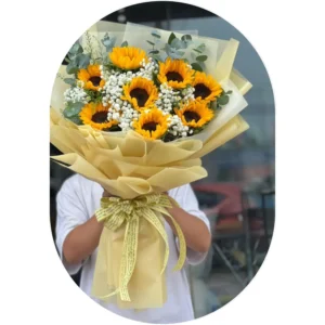 Ramo de 8 Girasoles con Follaje Dollar y Baby | Flores Amarillas